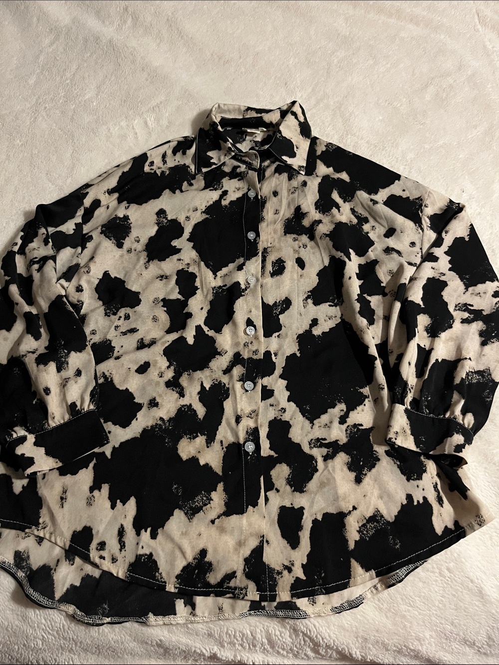 Button-Down Cow Print Blouse in Black and Cream
